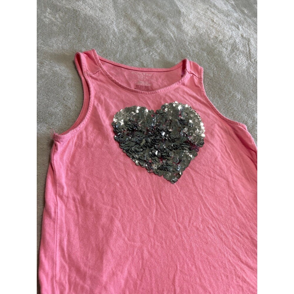 Girls tank top pink sequins heart scoop neck playwear back to school party girly